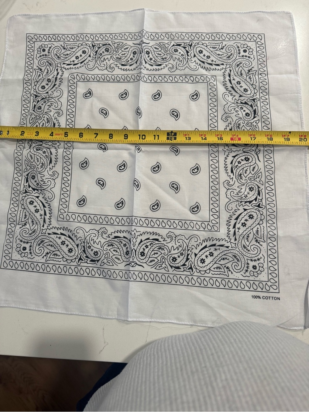 Classic White Cotton Bandana with Black Paisley Print